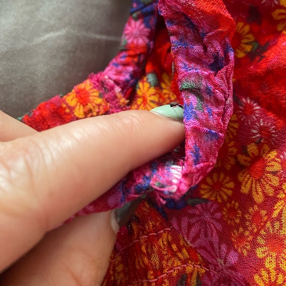 NWOT Free People Hot Pink Ditsy Floral Print Blouse Puff Sleeve Top, XL - Picture 10 of 11